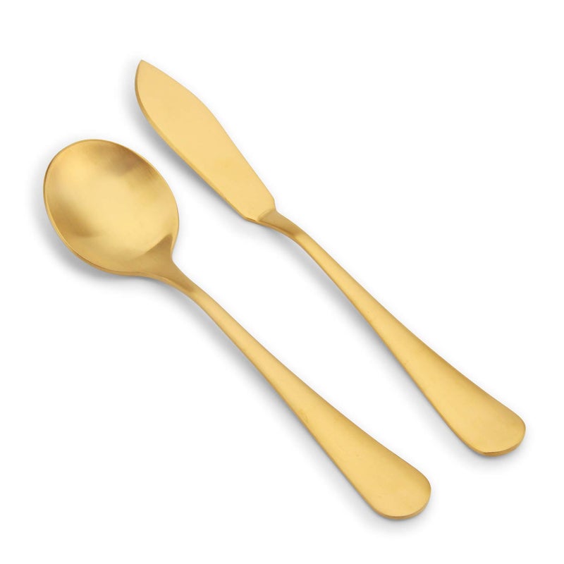 sharecook Matte Gold Serving Setï¼ŒSHARECOOK 5-Piece 18/0 Stainless Steel Large Hostess Set with Round Edge, Satin Finished, Dishwasher Safe -Spoons, Forks,Butter Knife& Slotted Spoon - Image 4